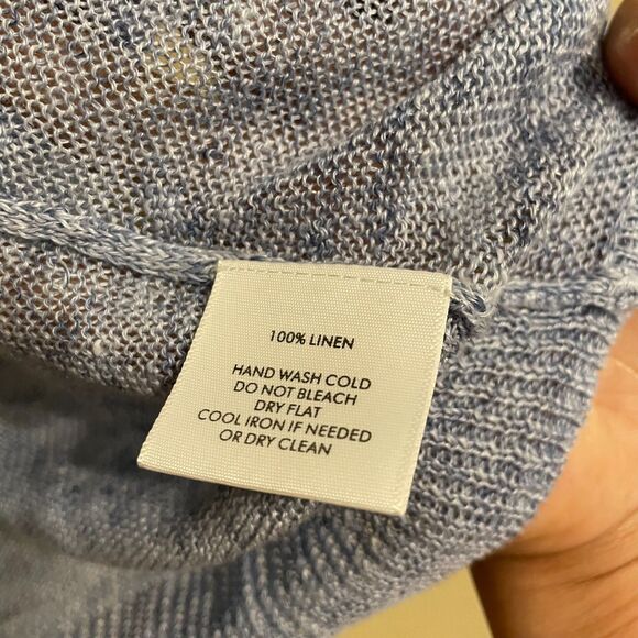 White + Warren Slub Linen Tie Front Sweater Womens Medium Blue Coastal Beach - Picture 7 of 7